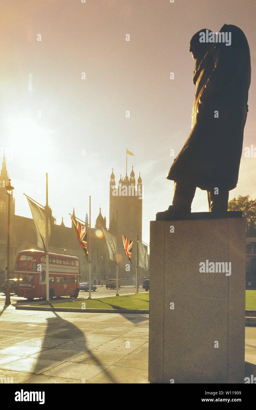 Statue of Winston Churchill, Parliament Square, London, England, UK. Circa 1980's Stock Photo