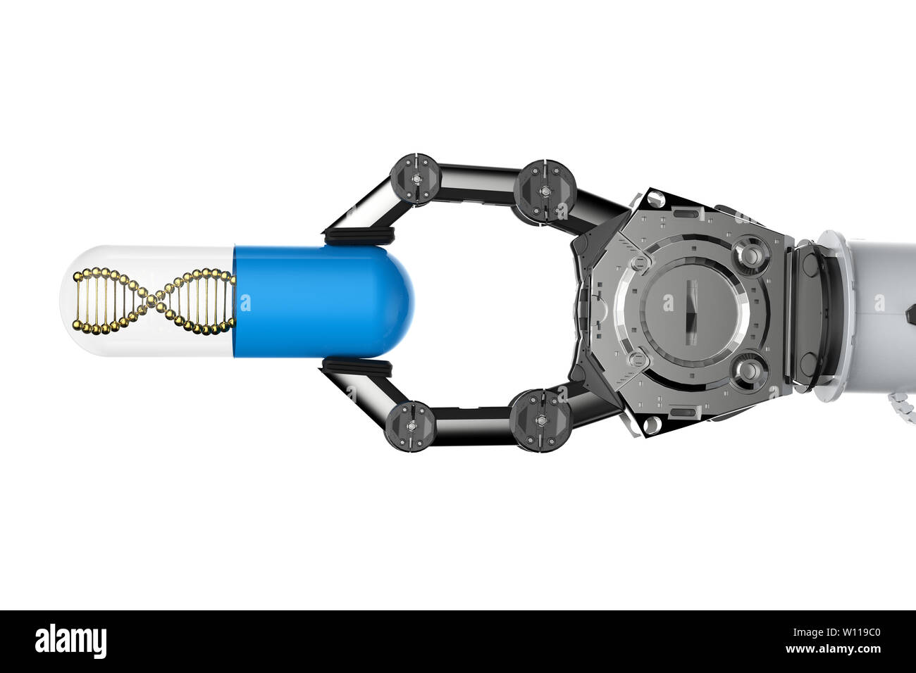 3d rendering robotic hand holding capsule with dna helix Stock Photo ...