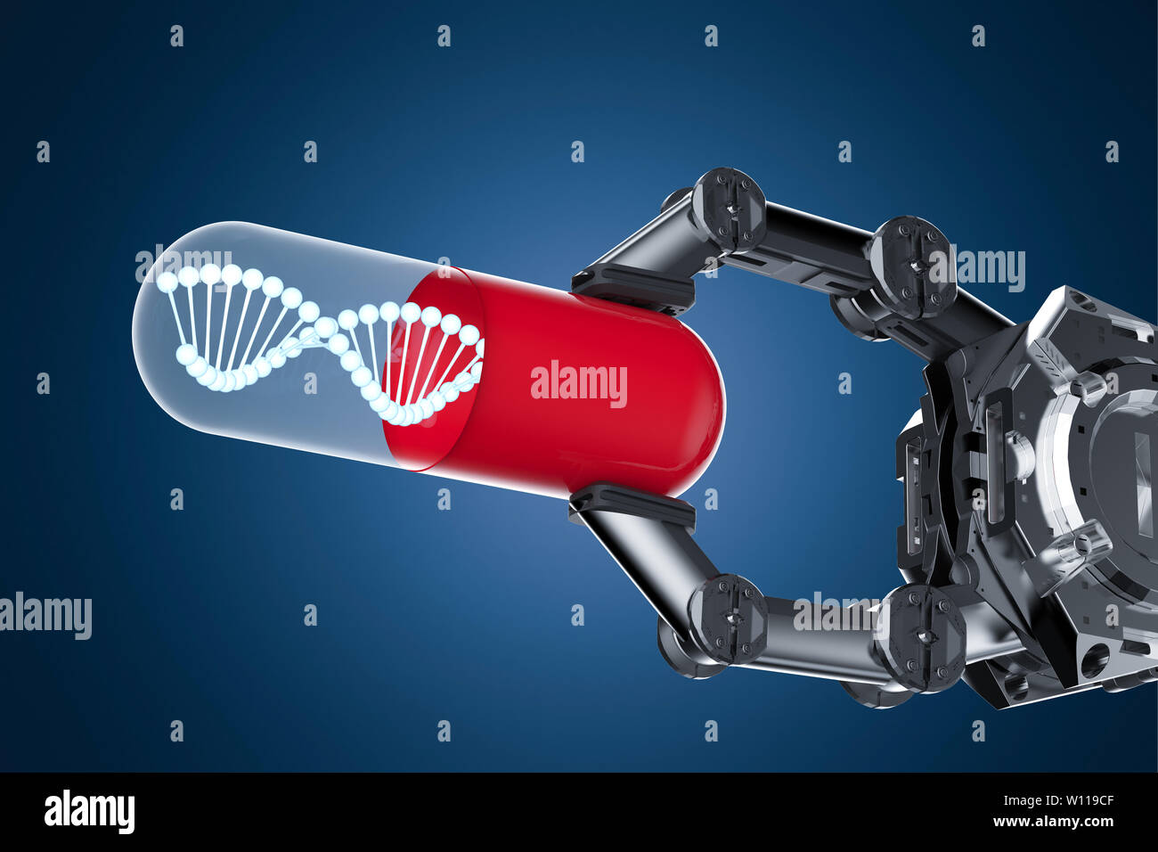 3d rendering robotic hand holding capsule with dna helix Stock Photo ...