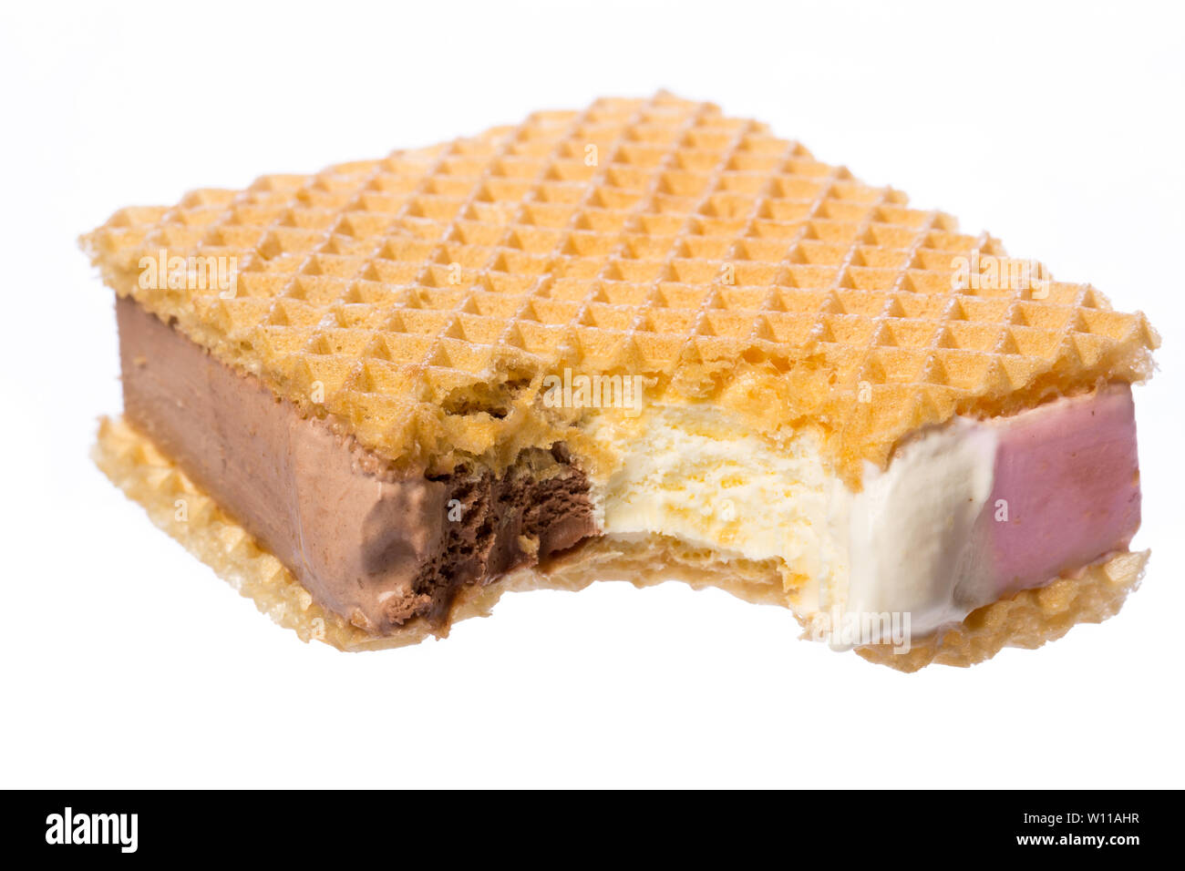 three kinds of icecream between waffle. Real edible ice cream - no artificial ingredients used Stock Photo