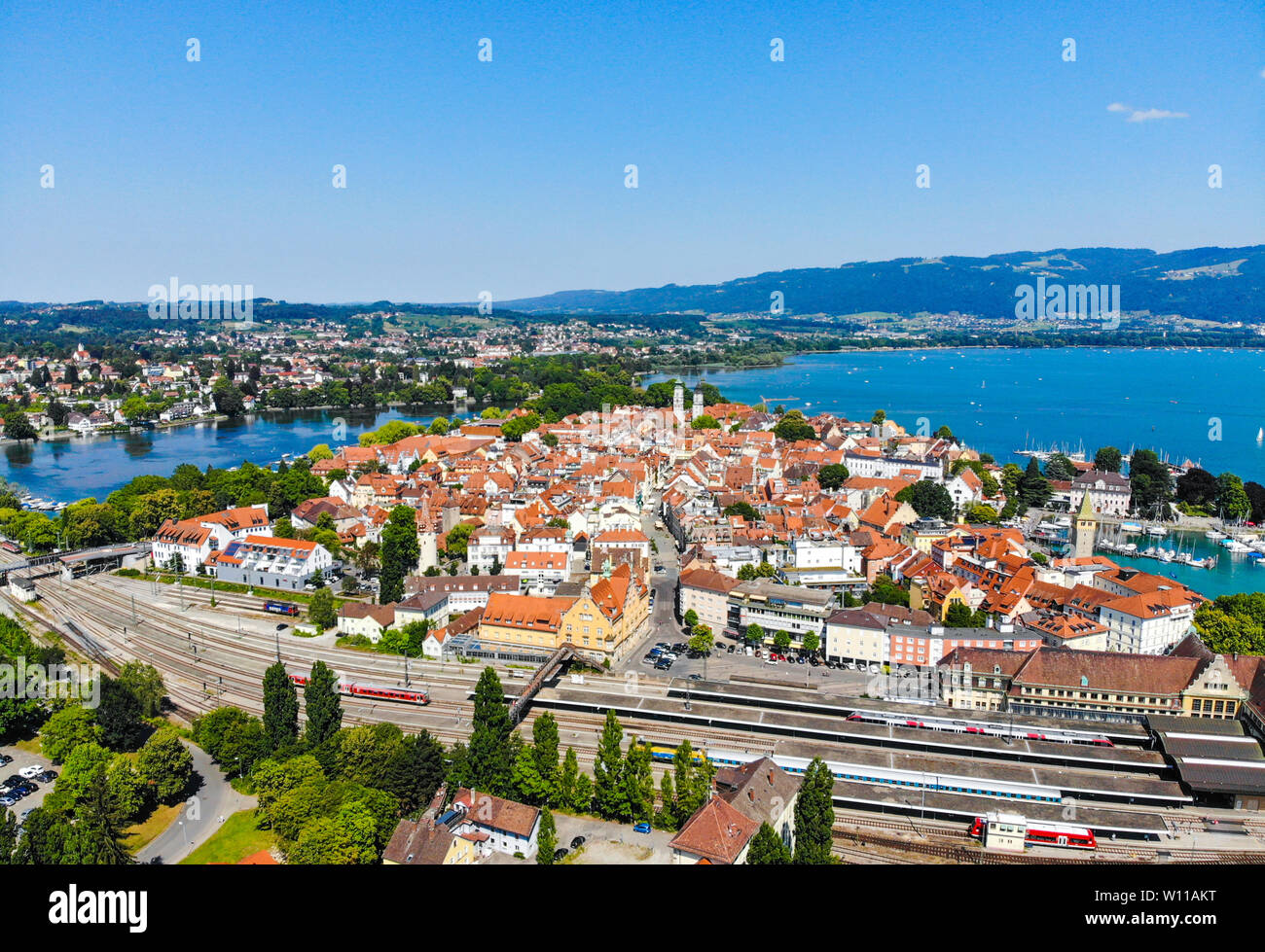 Aerial view on Lindau city island, Bodensee lake  Constance. Germany. Stock Photo