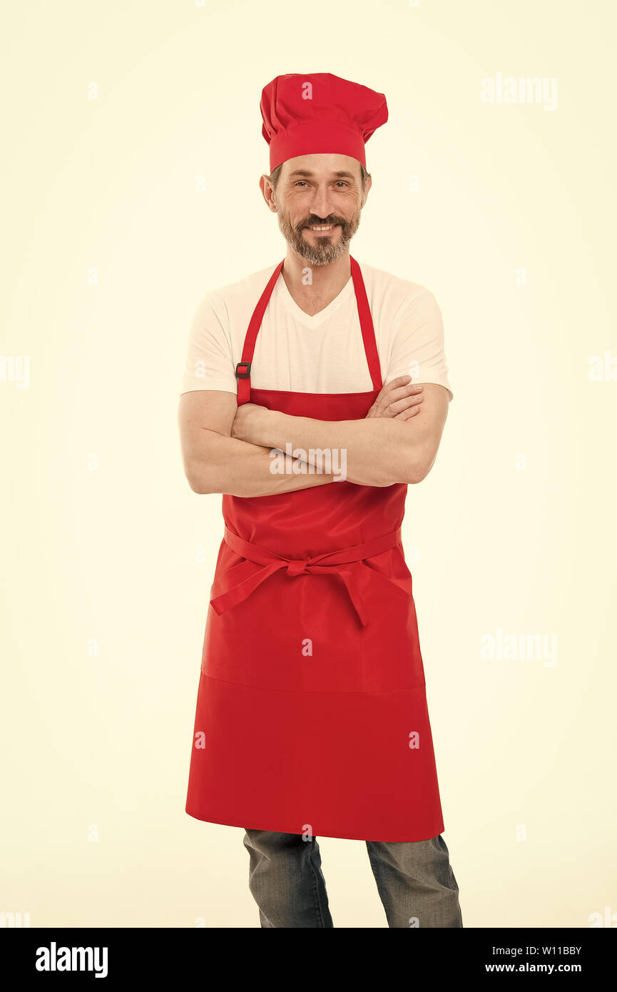 Keeping Arms Crossed With Confidence Bearded Mature Man In Chef Hat And Apron Senior Cook With 