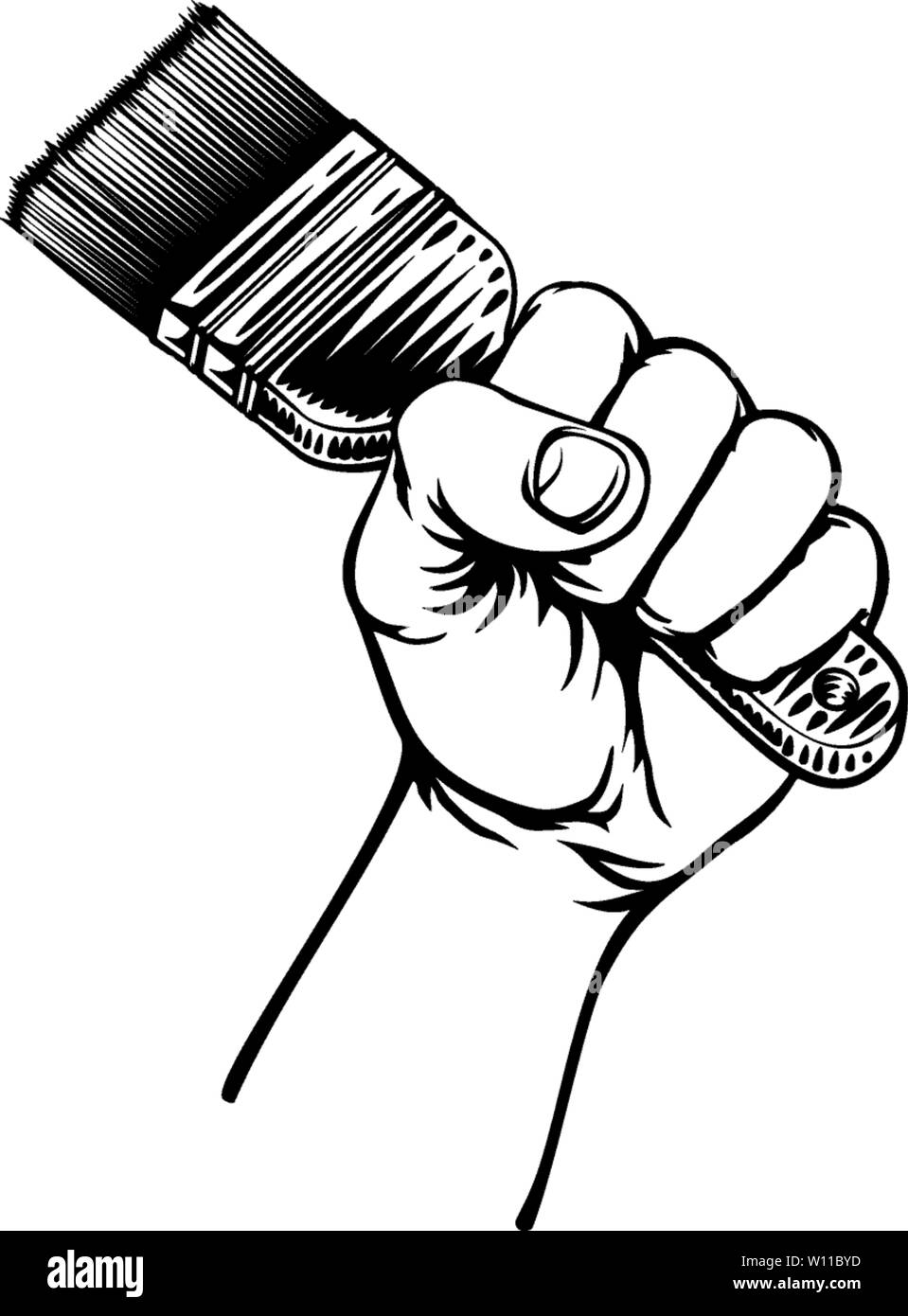 Hand Holding Decorators Paintbrush Stock Vector