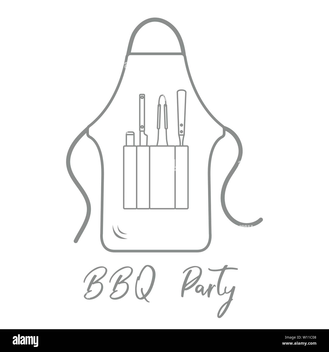 Vector illustration with barbecue apron, grill and barbecue tools ...