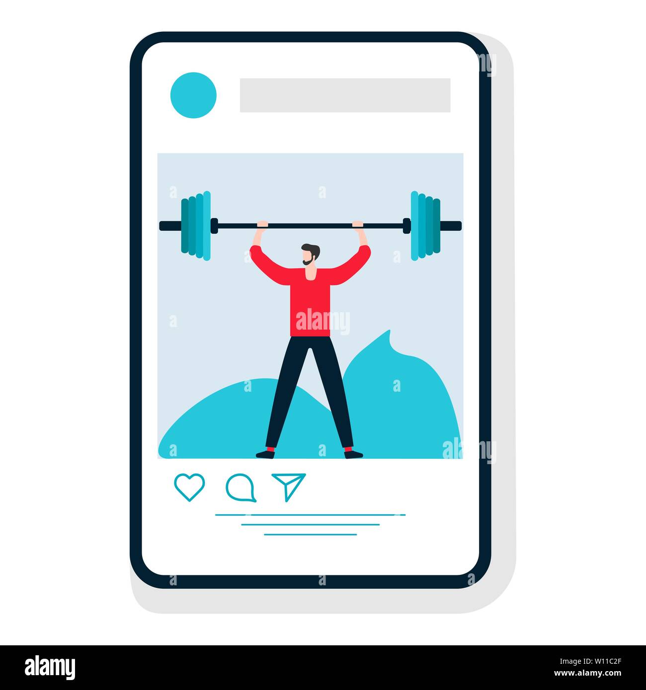 Vector illustration with man raises barbell. Sports mobile application ...
