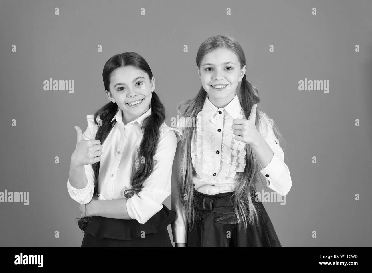 Cheerful children. Motivation studying with best friend. Girls best