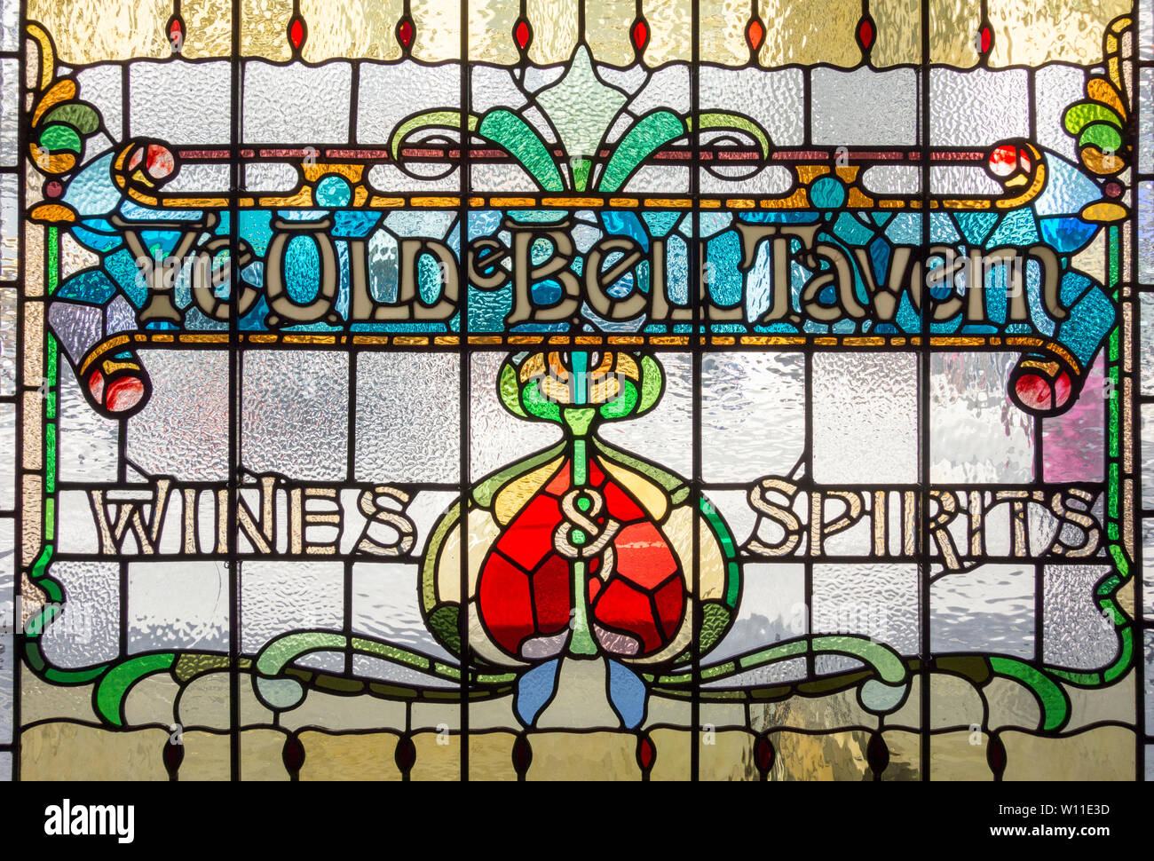 Stained Glass window in the Old Bell Tavern on Fleet Street, London, UK Stock Photo Alamy