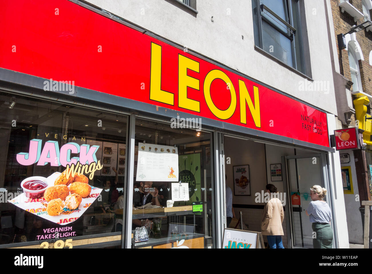 The exterior of Leon fast food restaurant, Zinc House, Cowcross Street, London, EC1, UK Stock Photo