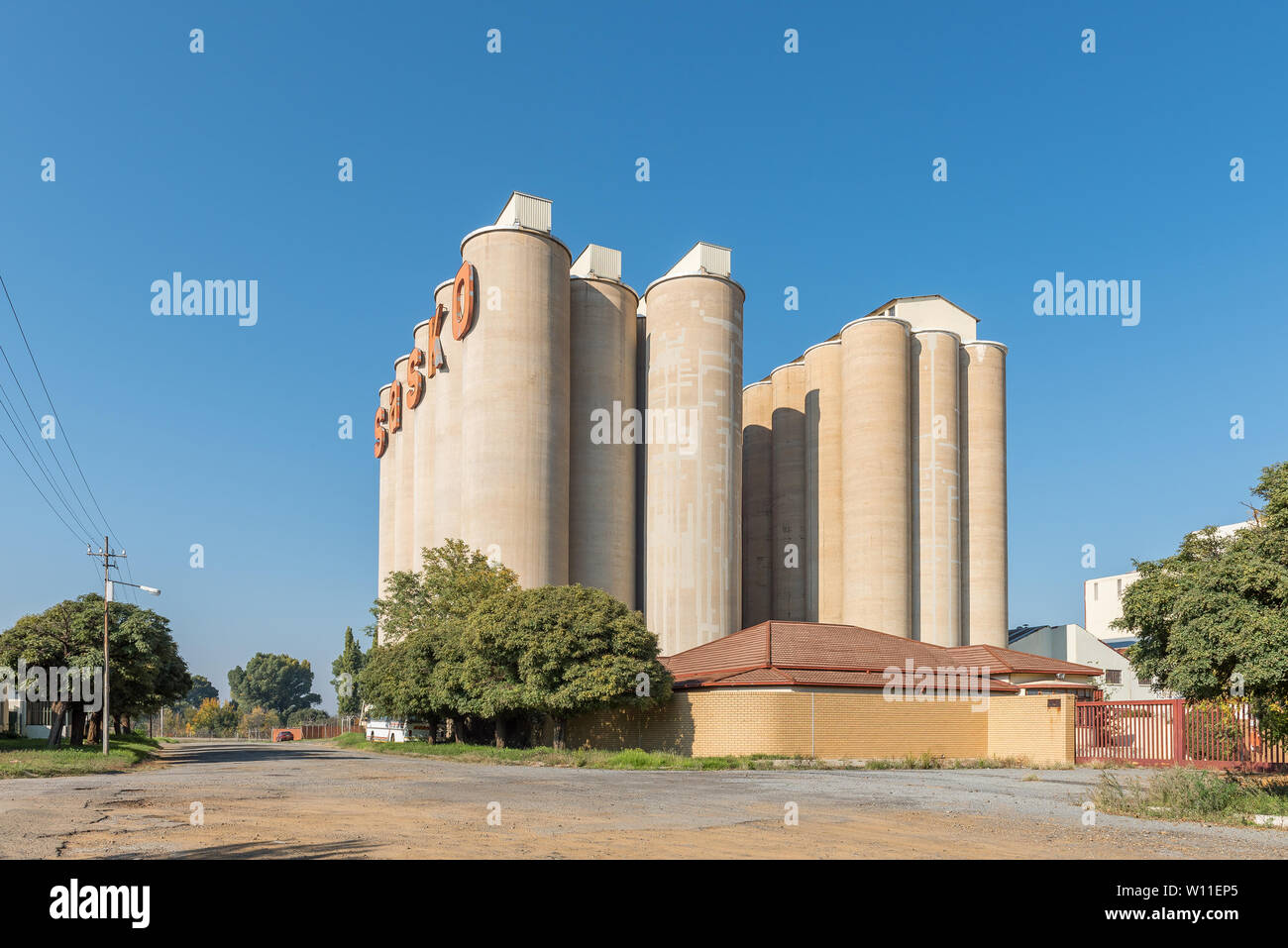 SENEKAL, SOUTH AFRICA, MAY 1, 2019: The Sasko grain silos in Senekal in ...