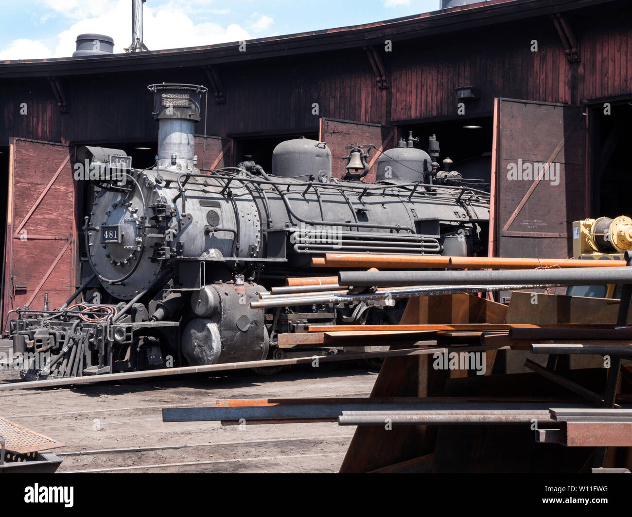 Steam Locomotive of the Durango & Silverton Railroad in Durango Depot Stock Photo