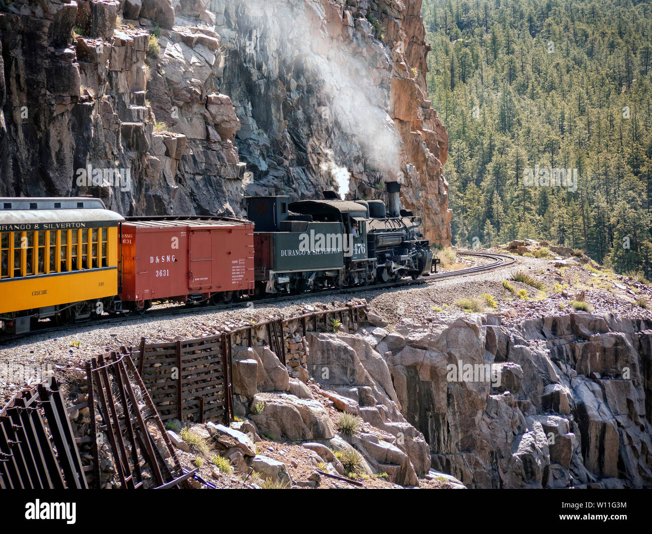 Durango & Silverton Railroad train makes it's way to Silverton Stock Photo