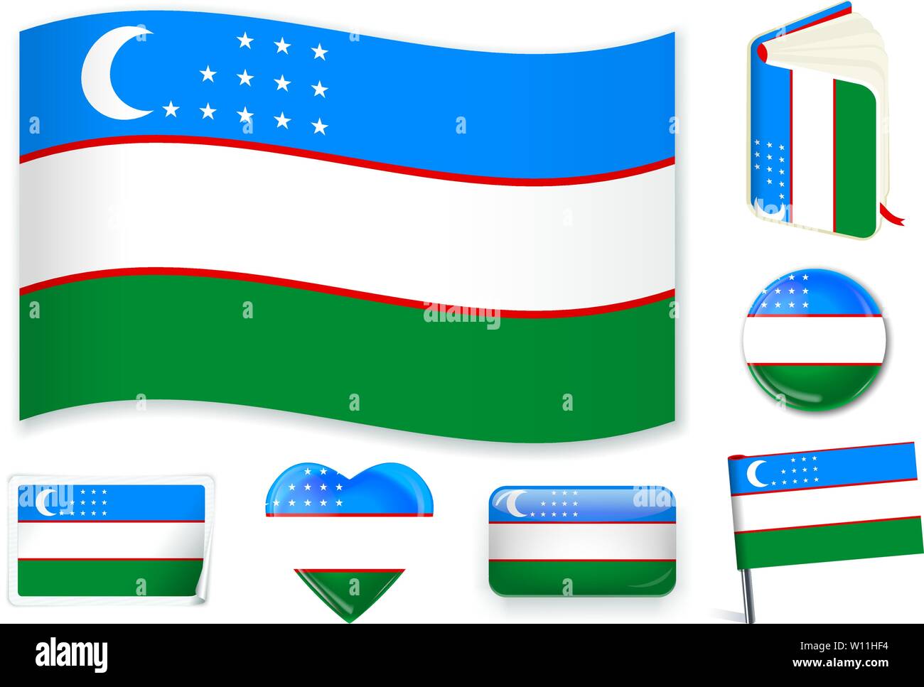 Uzbekistan national flag. Vector illustration. 3 layers. Shadows ...