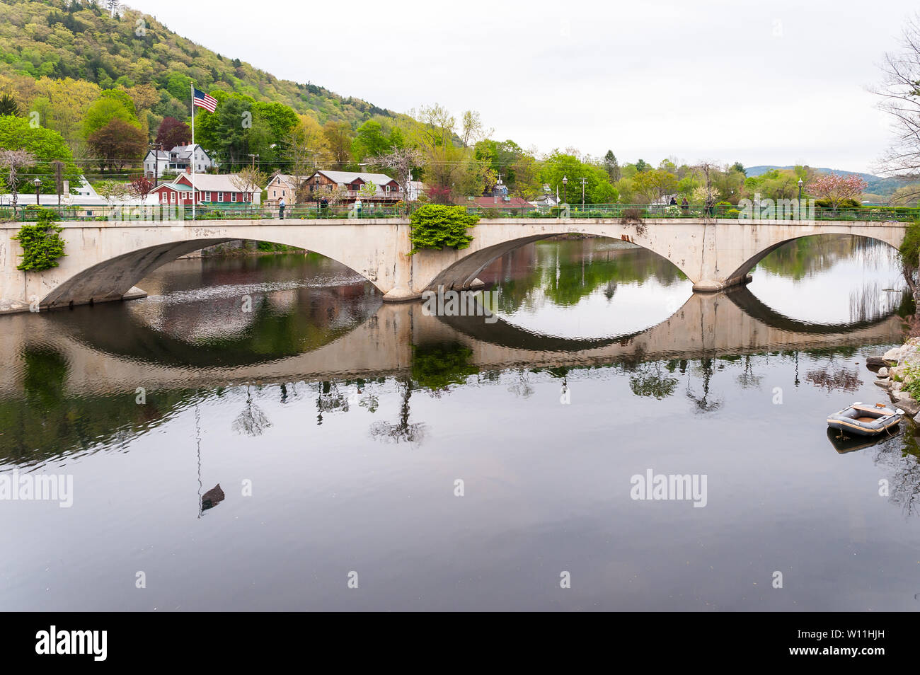 The Bridge of Flowers in Shelburne Falls, Massachusetts, connecting the