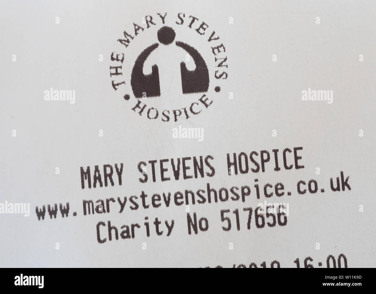 Mary Stevens Hospice receipt. UK Stock Photo