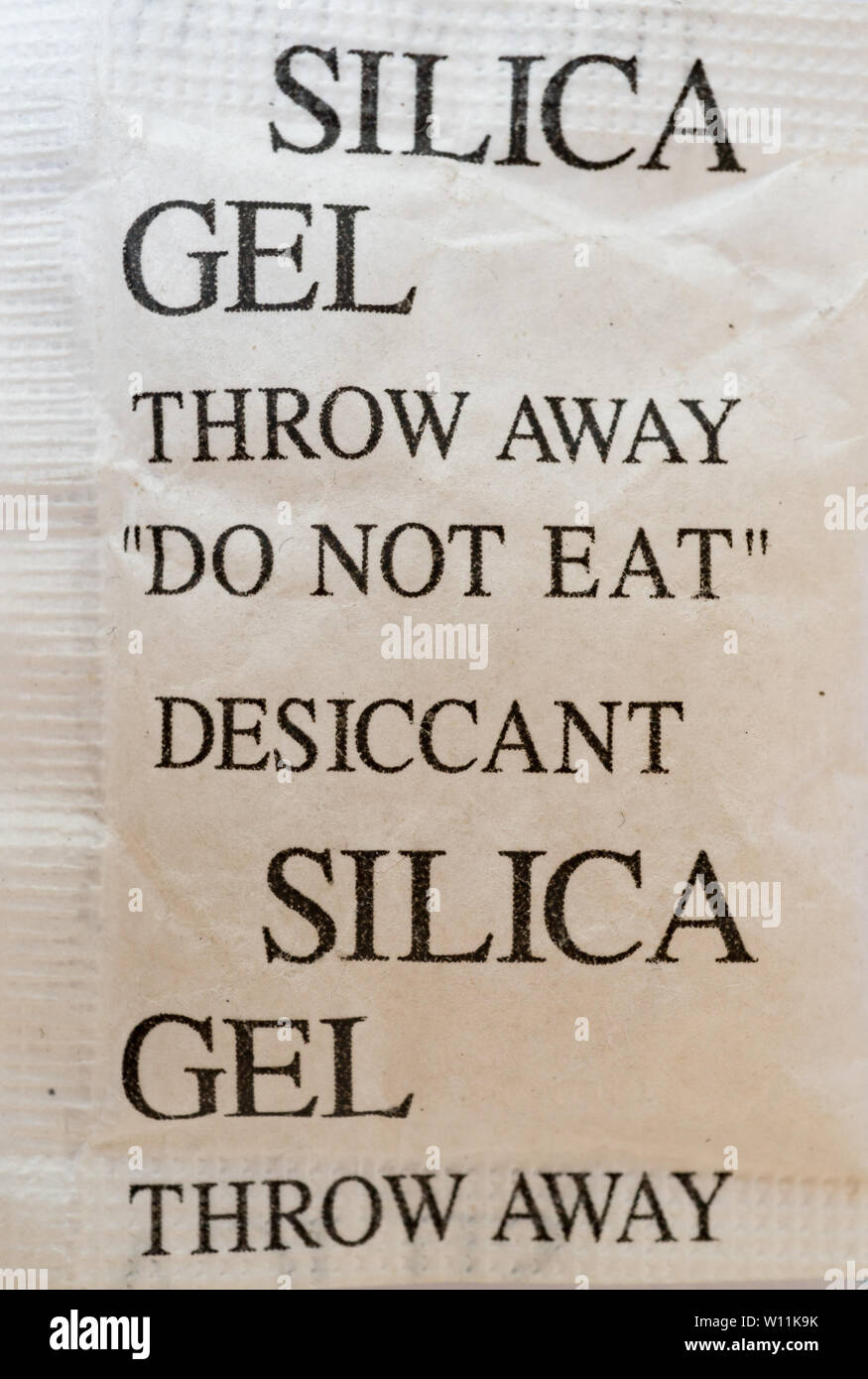 Small bag of silica gel as put into parcels etc. UK Stock Photo