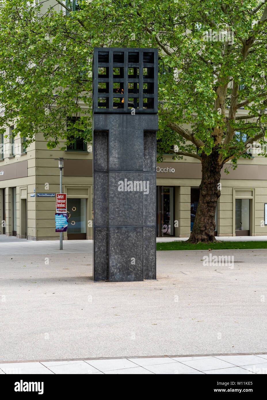 Munich, Bavaria, Germany - May 29, 2019. Eternal flame, Platz der Opfer des Nationalsozialismus, Victims of National Socialism Memorial Stock Photo