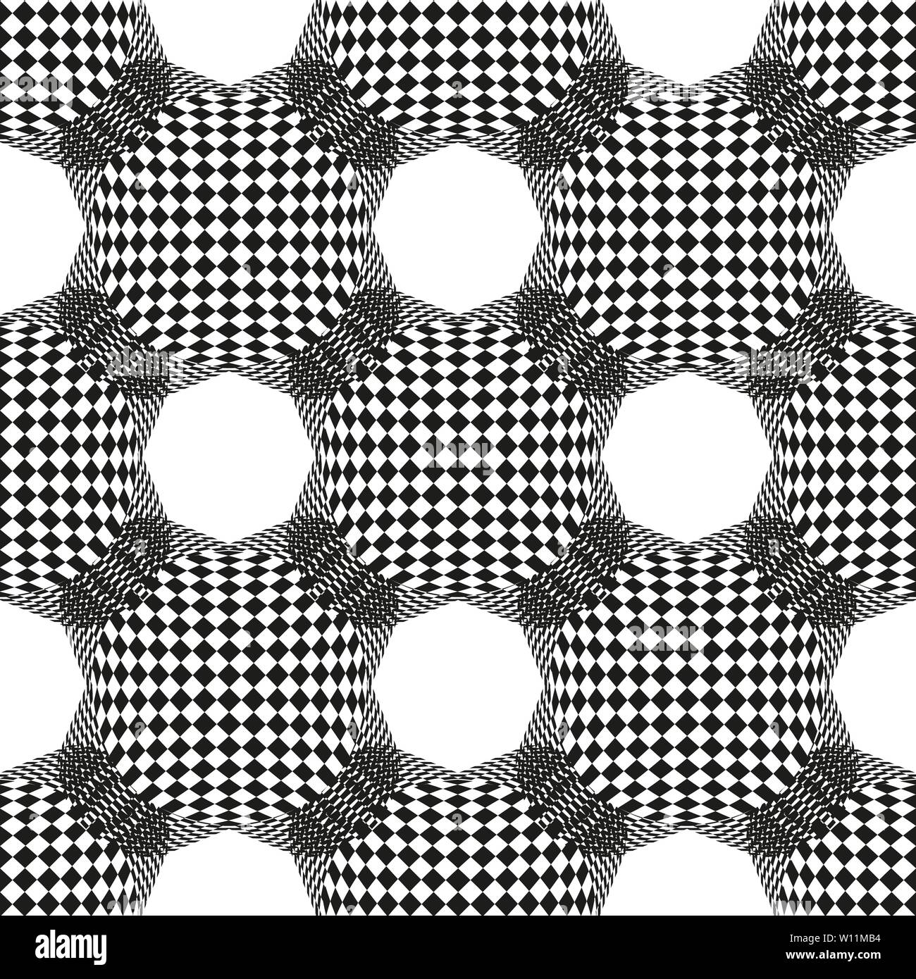Abstract seamless geometric pattern with chess field and Hexagon Pattern. Vector Monochrome Background Stock Vector