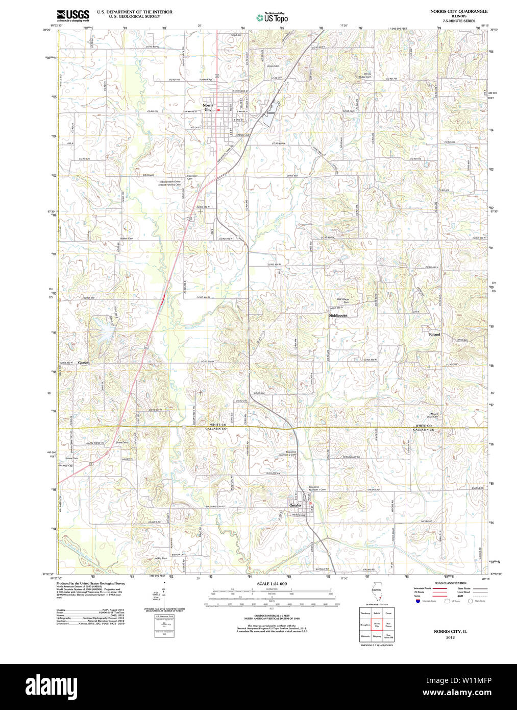 USGS TOPO Map Illinois IL Norris City 20120815 TM Restoration Stock Photo