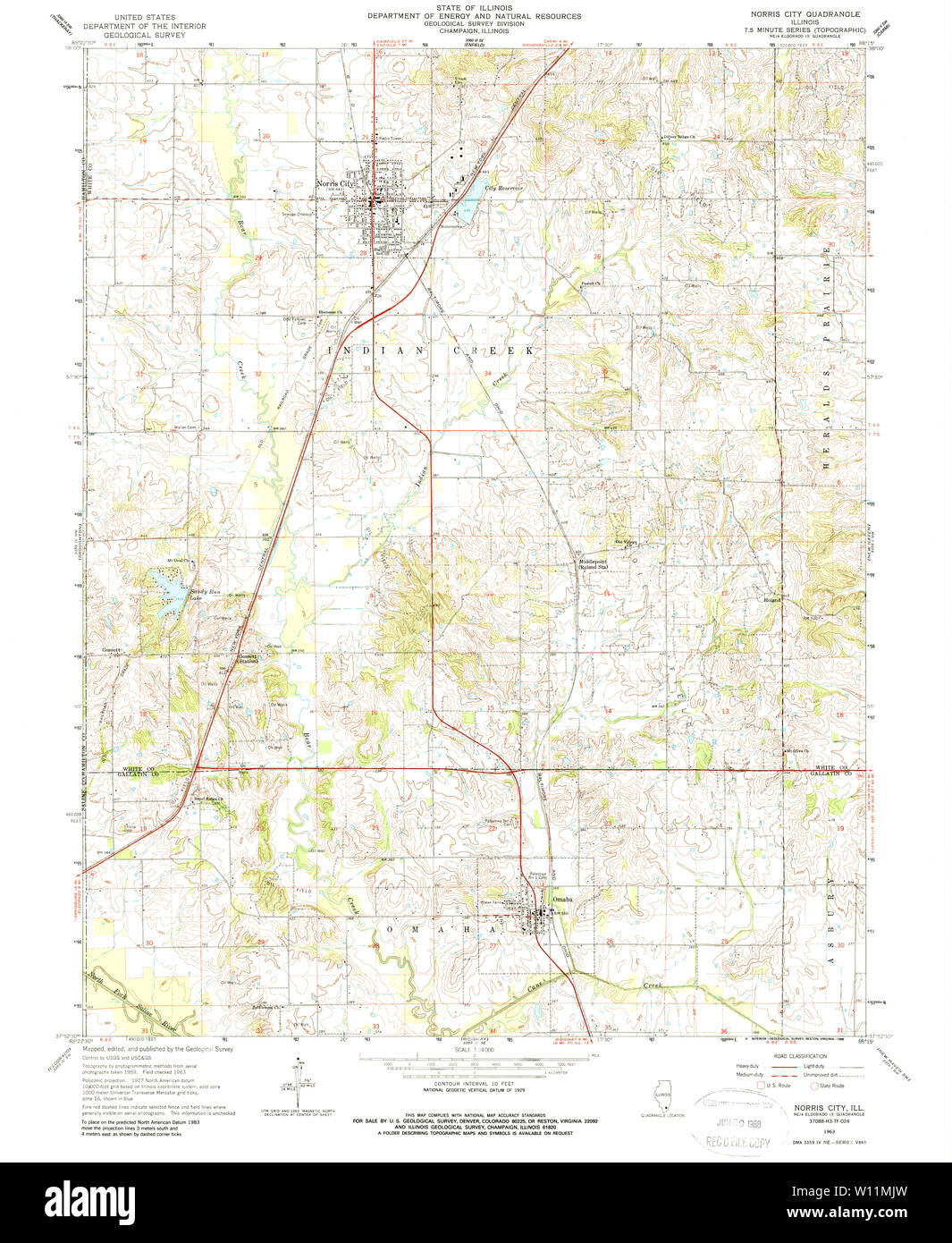 USGS TOPO Map Illinois IL Norris City 308327 1963 24000 Restoration Stock Photo