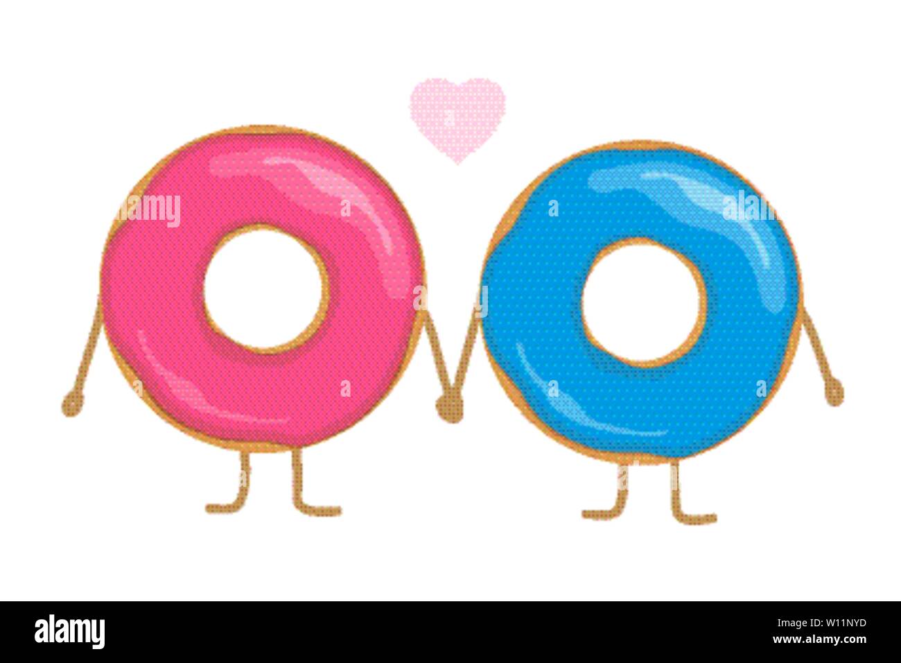 two donuts blue and pink glazed in love vector illustration EPS10 Stock