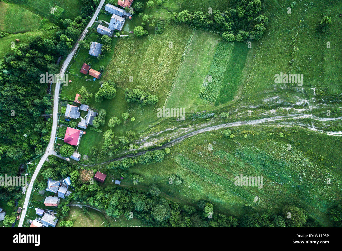 Photo of the countryside from the height of the drone's flight. Stock Photo