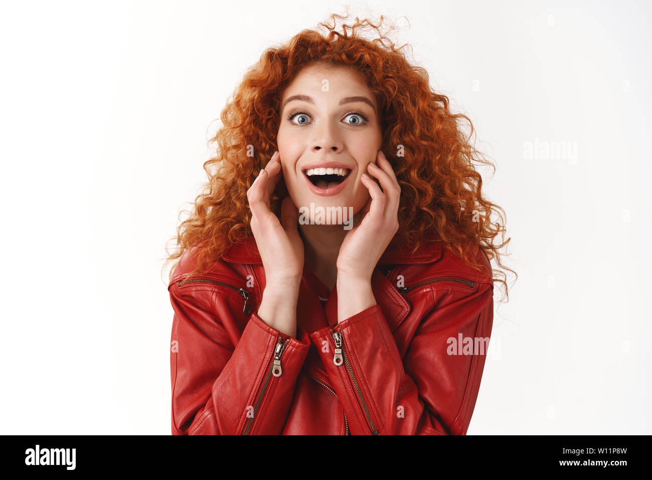 Close Up Amused Happy Cheerful Ginger Girl Curly Hairstyle