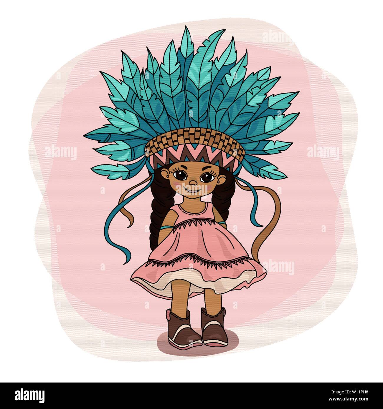 YOUNG POCAHONTAS American Native Red Skinned Indian Princess Vector ...