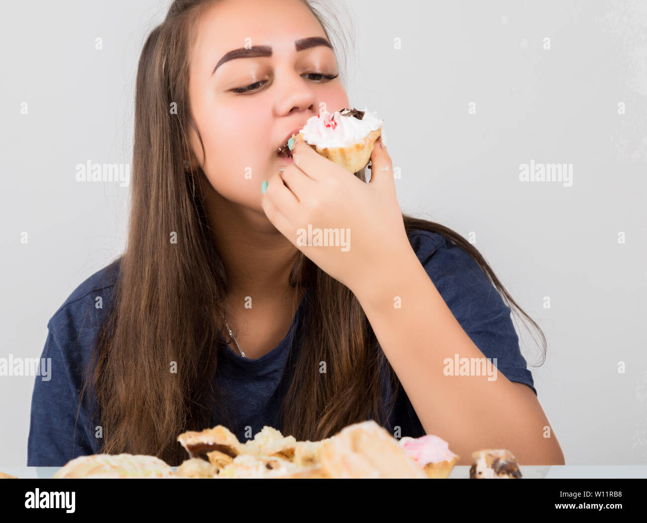 Girl face after eating chocolate hires stock photography and images