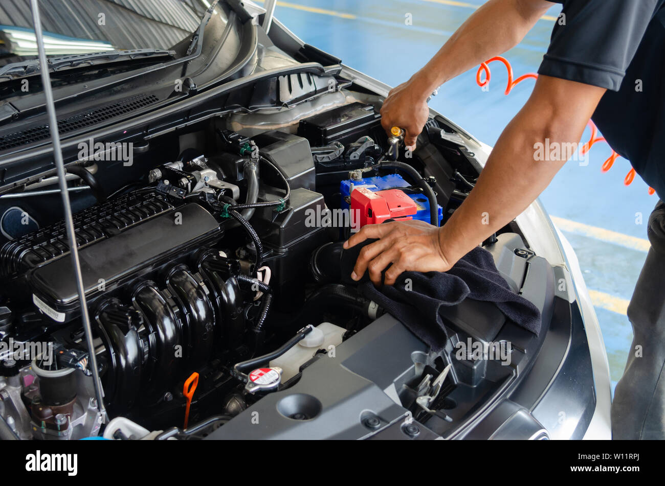 Wipe the car condition and clean the engine. Stock Photo