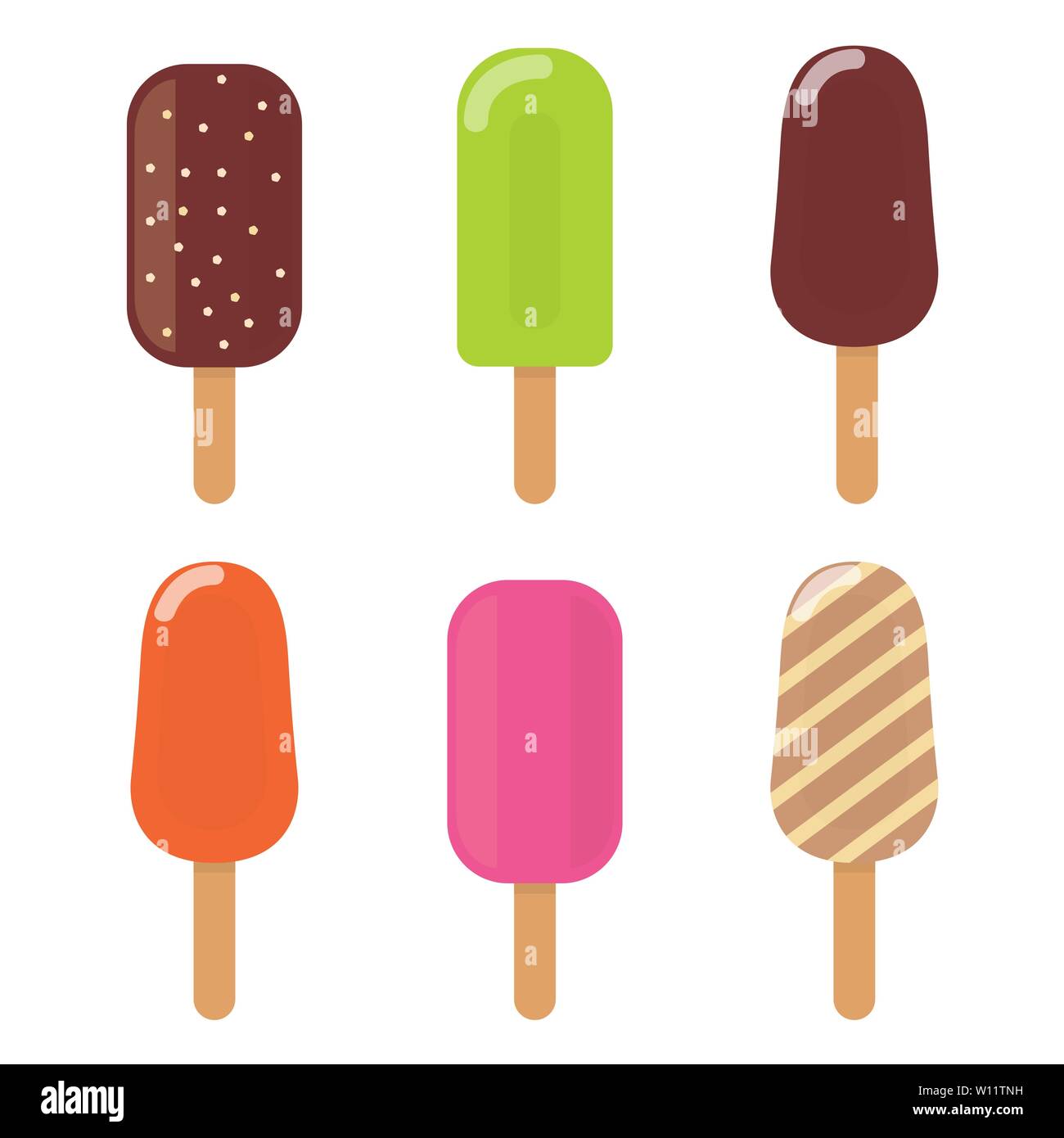 Colorful ice cream icons set. Ice creams in multi-colored glaze. Vector illustration. Stock Vector
