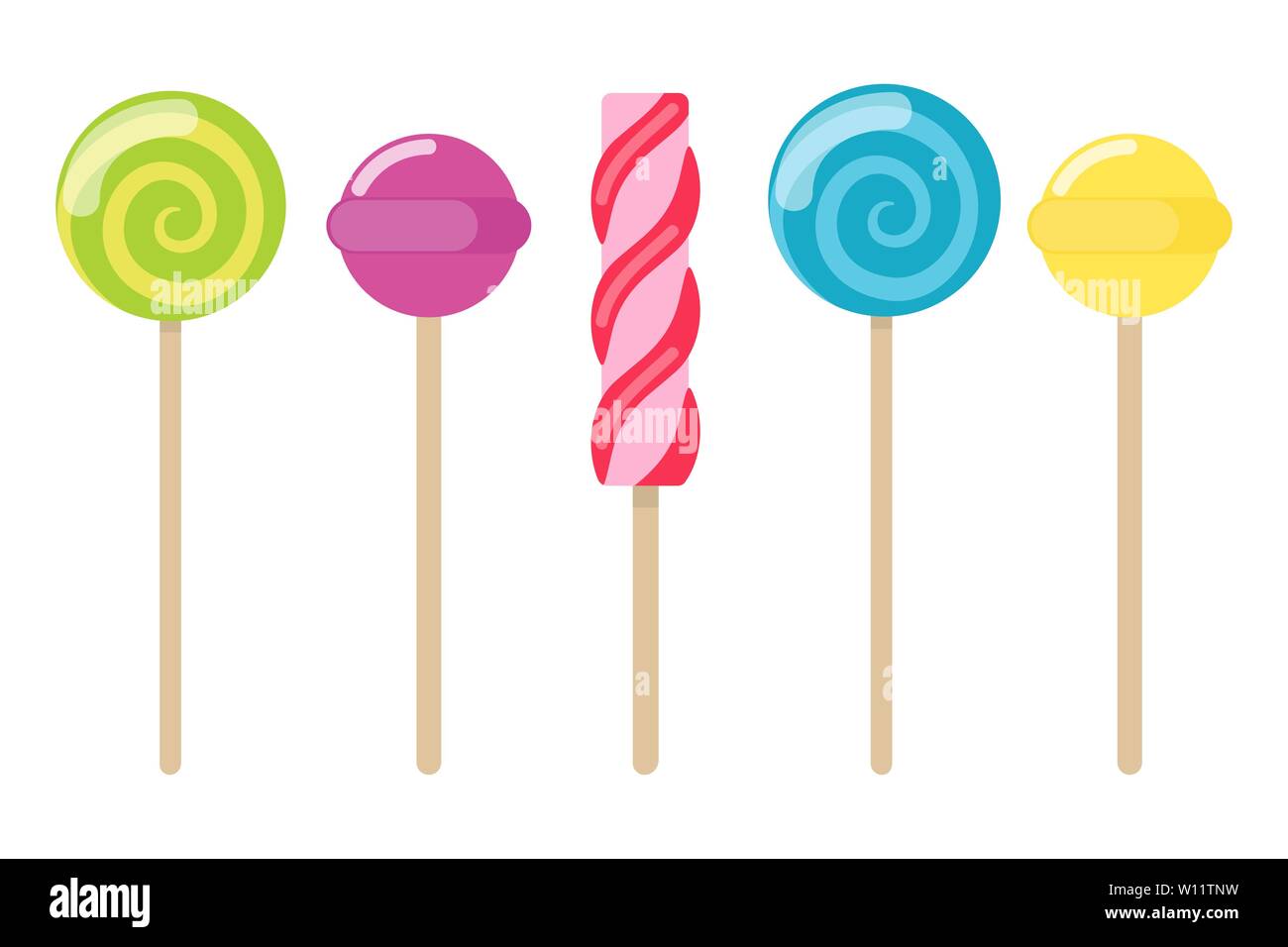 Collection of lollipops with a variety designs. Candy types. Simple vector illustration Stock Vector