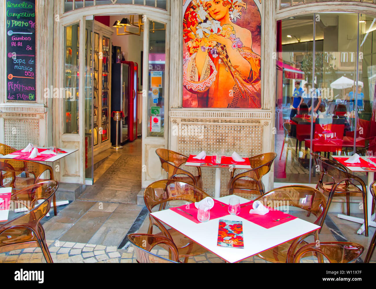 Malaga, Spain-May 16, 2019: Spanish restaurant serving national food in Malaga historic city center Stock Photo
