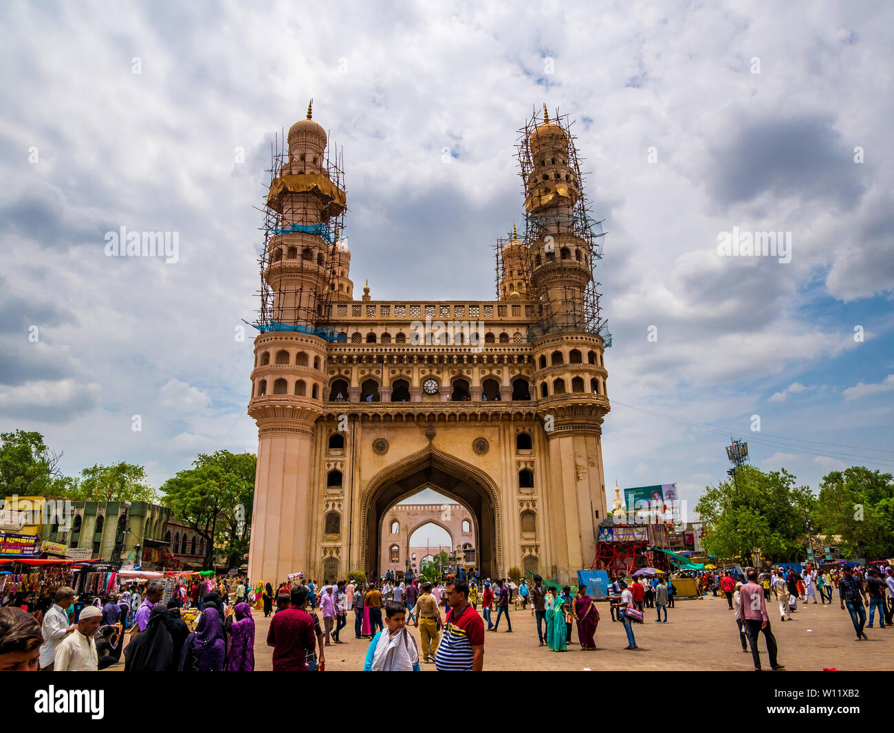 Hyderabad, India - June 17, 2019 : The Charminar, symbol of hyderabad, iconic monument and mosque in India visited by tourists Stock Photo