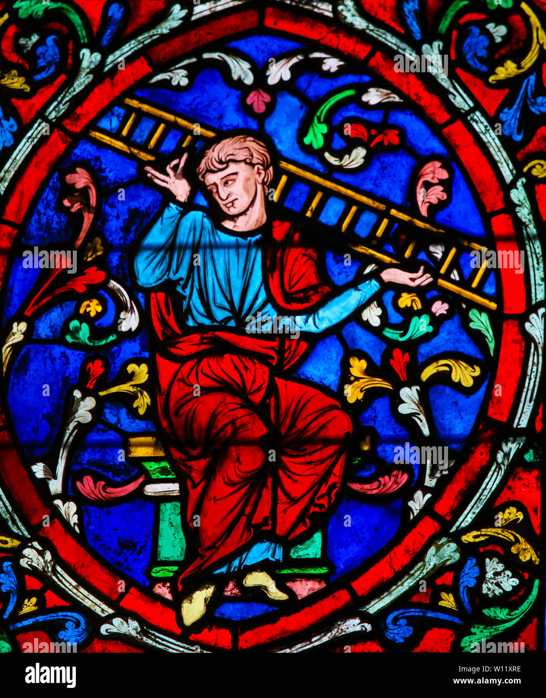 Stained Glass in the Cathedral of Notre Dame, Paris, France, depicting Jacob and His Ladder Stock Photo