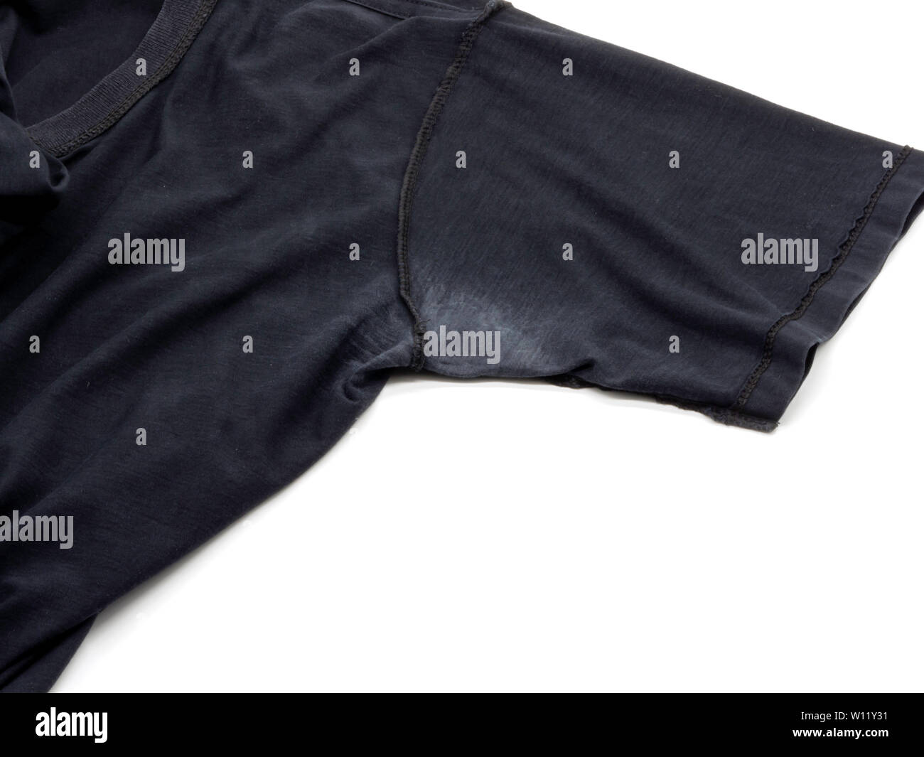 White stain under armpit on Tshirt isolated on white background Stock