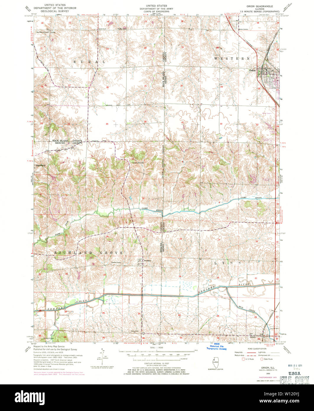 USGS TOPO Map Illinois IL Orion 308388 1953 24000 Restoration Stock Photo