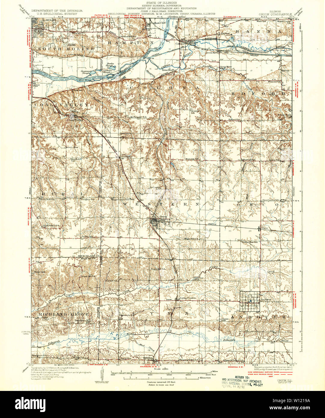 USGS TOPO Map Illinois IL Orion 309847 1937 62500 Restoration Stock Photo