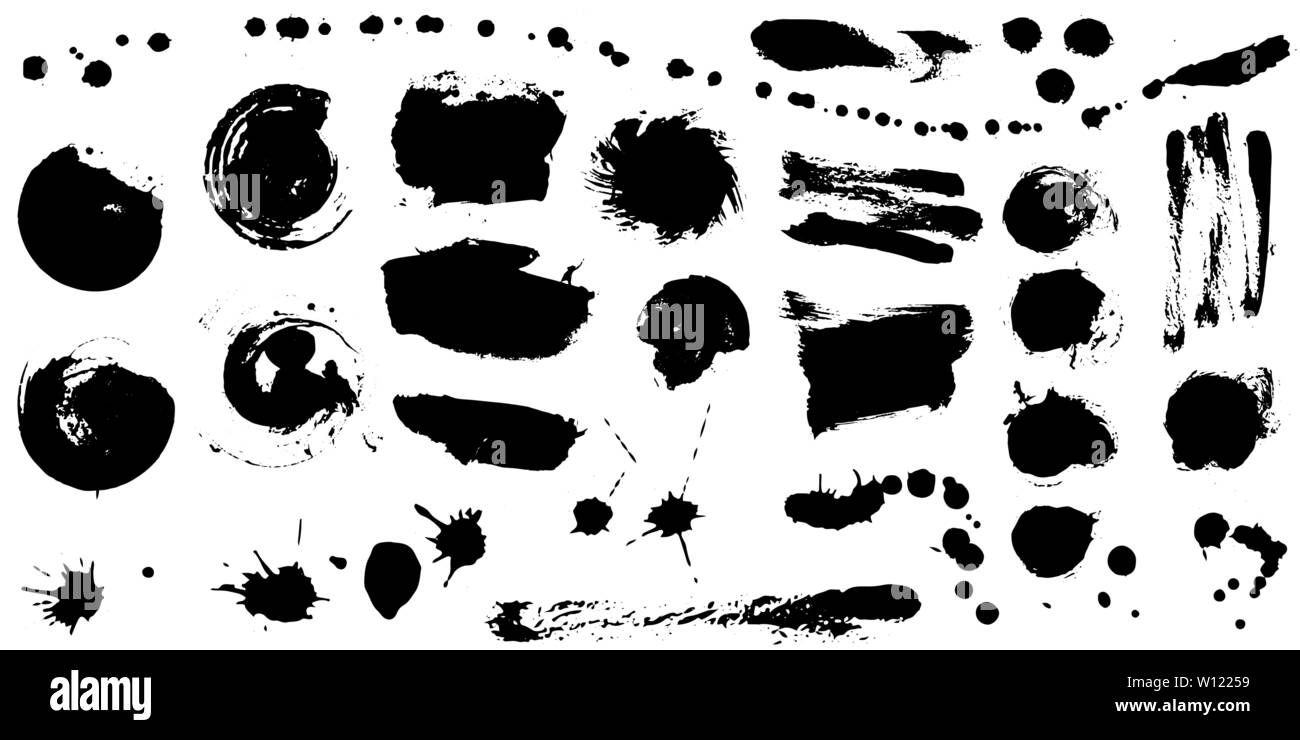 Set of black ink hand drawn brushes collection isolated on white ...