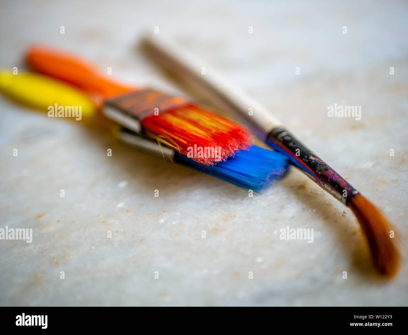 Close up of painting brushes with different shapes Stock Photo