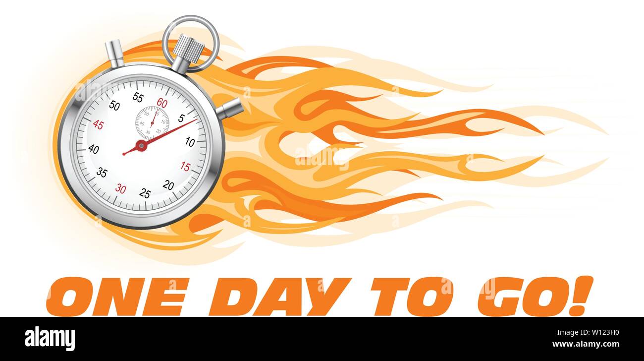 One day to go, last chance, hurry up - burning stopwatch icon Stock Vector