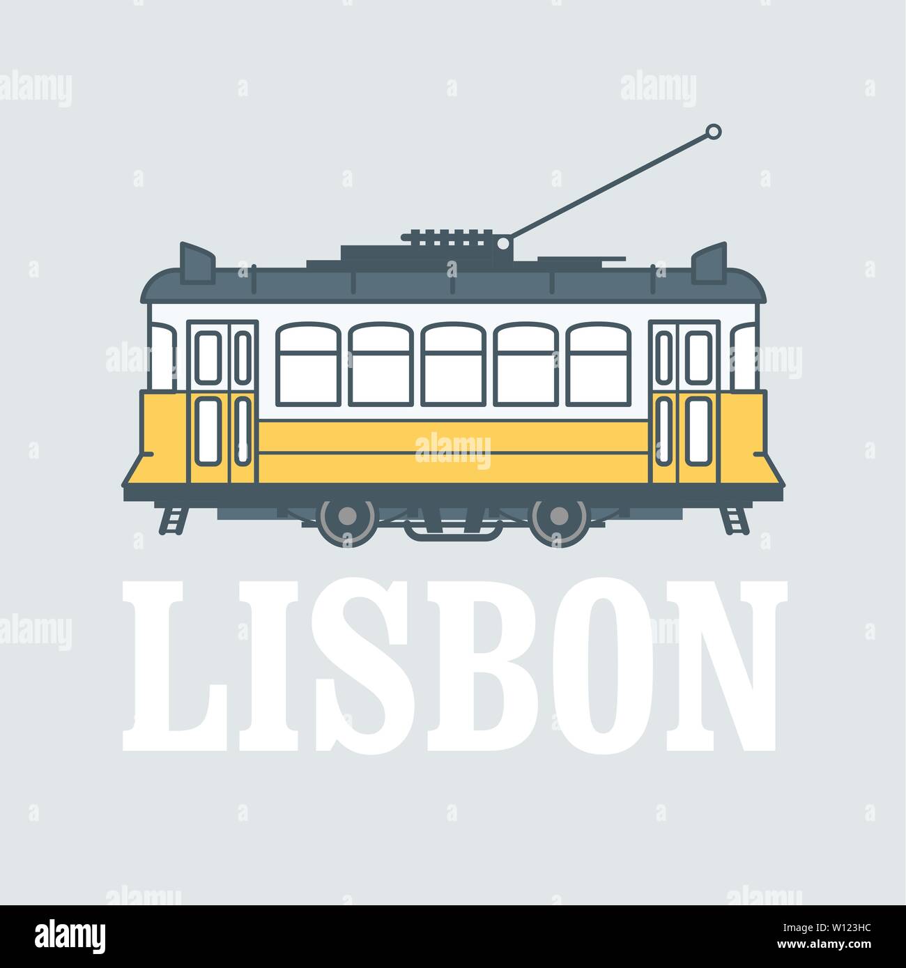 Vintage tram - symbol of Lisbon, Portugal, tramway in Lisbon, side view Stock Vector