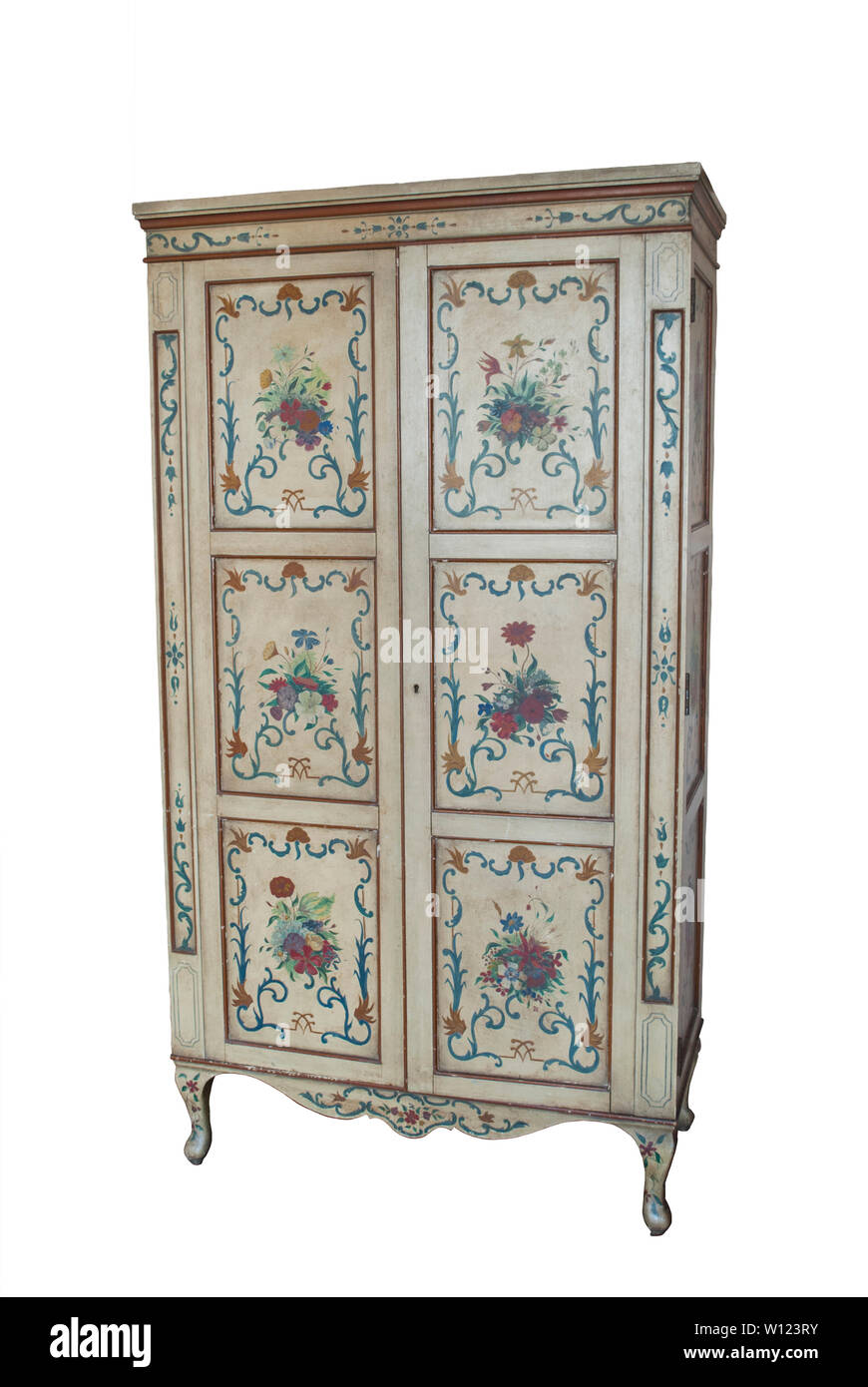 Antique Wardrobe Handmade Painted Piece Of Furniture Old French