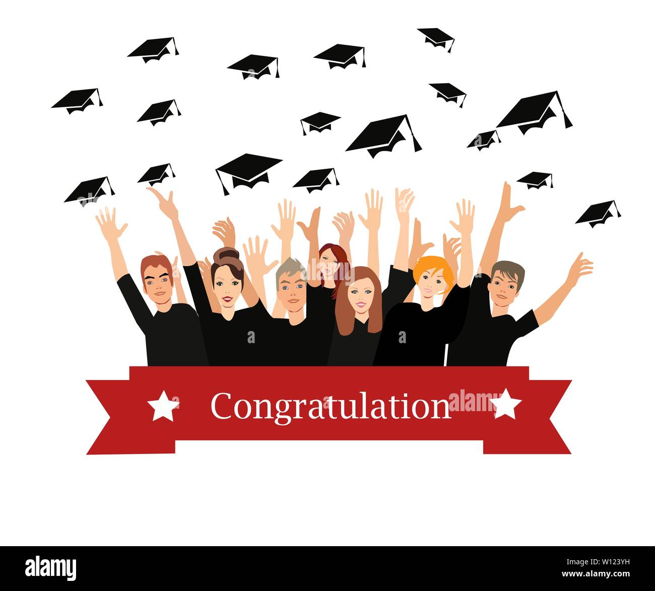 Vector of happy students celebrating graduation from school or college Stock Vector
