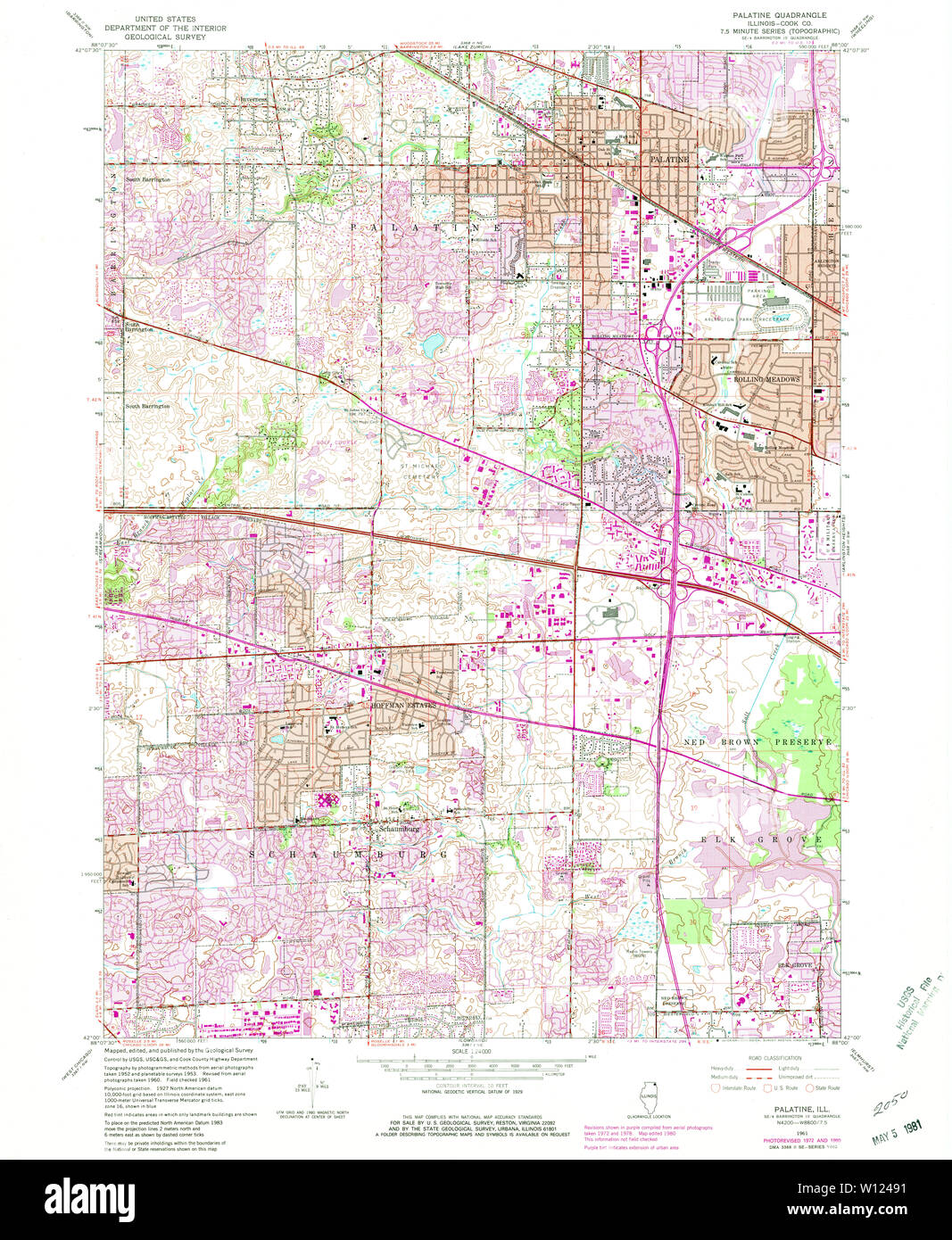 USGS TOPO Map Illinois IL Palatine 308410 1961 24000 Restoration Stock Photo