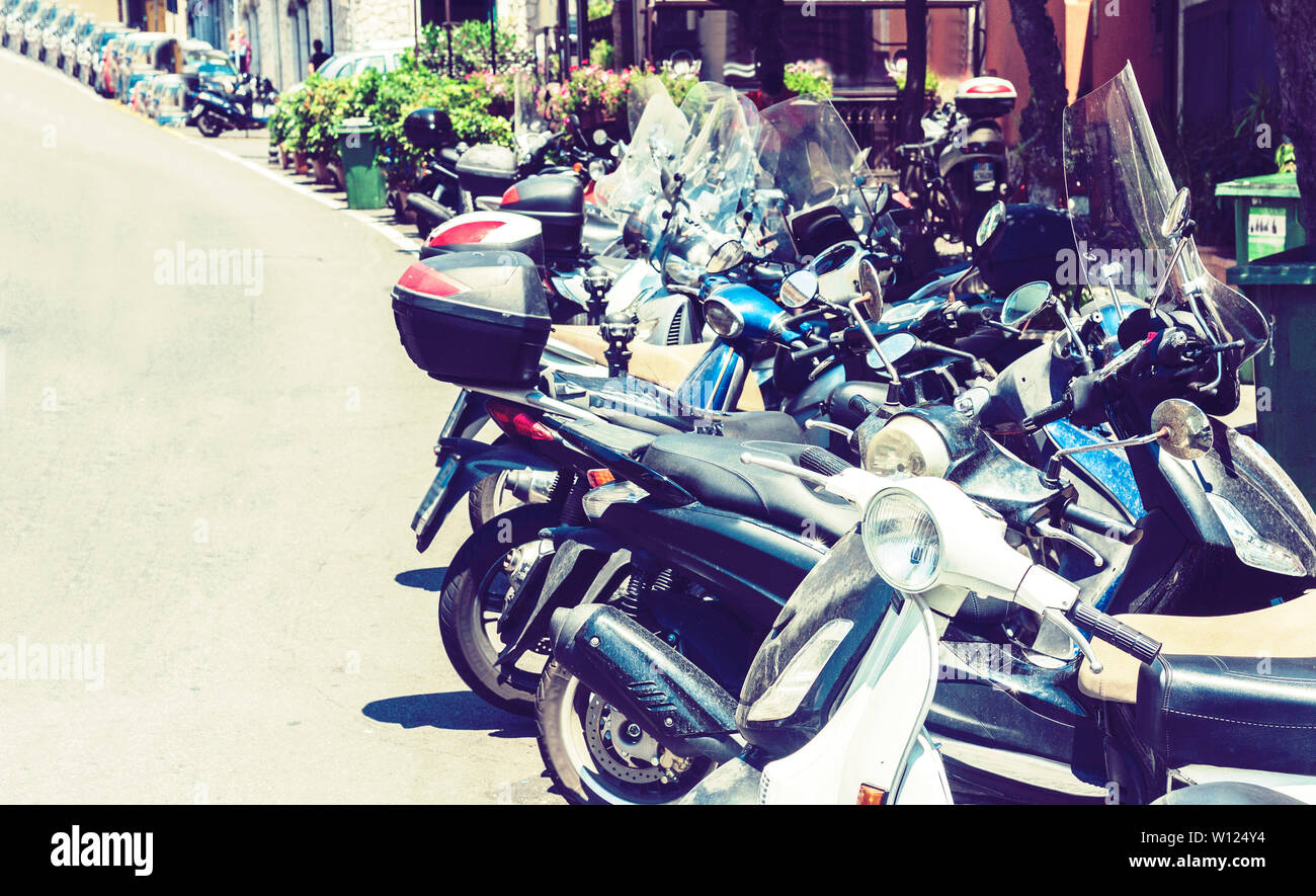Motorcycles in front of the police station in Taormina, Sicily, Italy Stock Photo