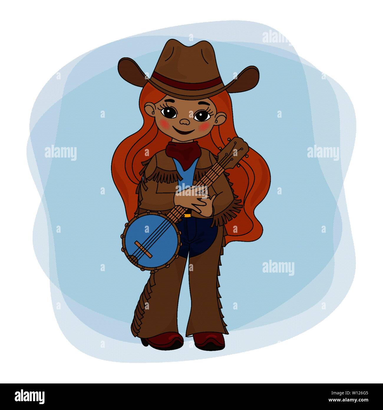 COWGIRL BANJO American Cowboy Western Music Festival Vector