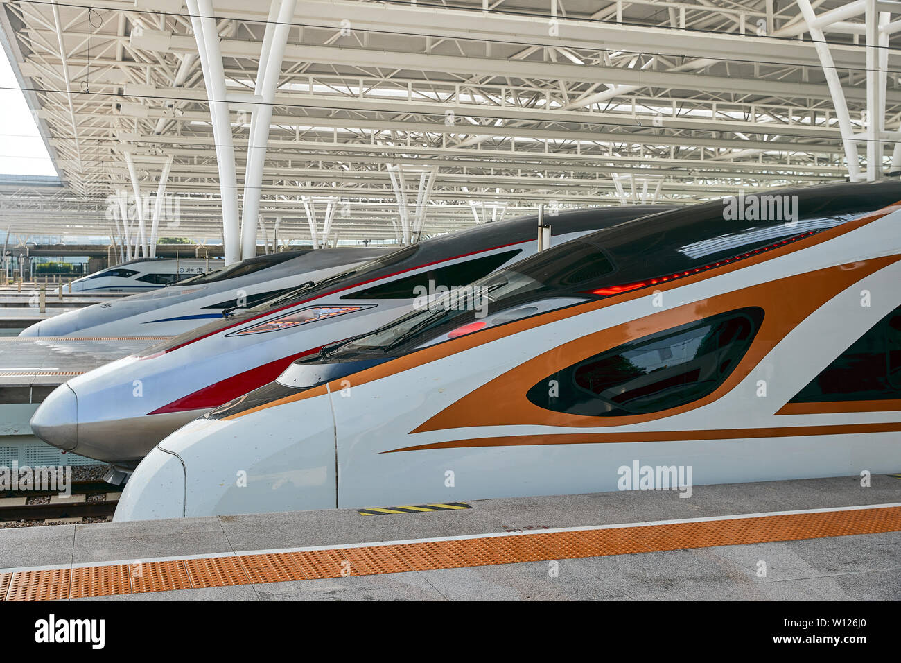 Chinese high-speed bullet trains at Hongqiao Station Stock Photo