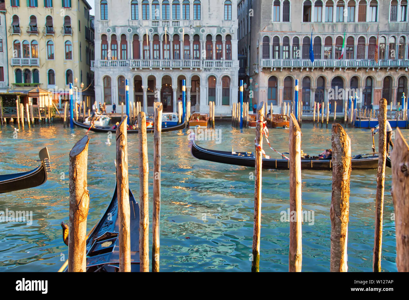 Venice Canals and gondolas around Saint Marco square on a bright sunny day Stock Photo