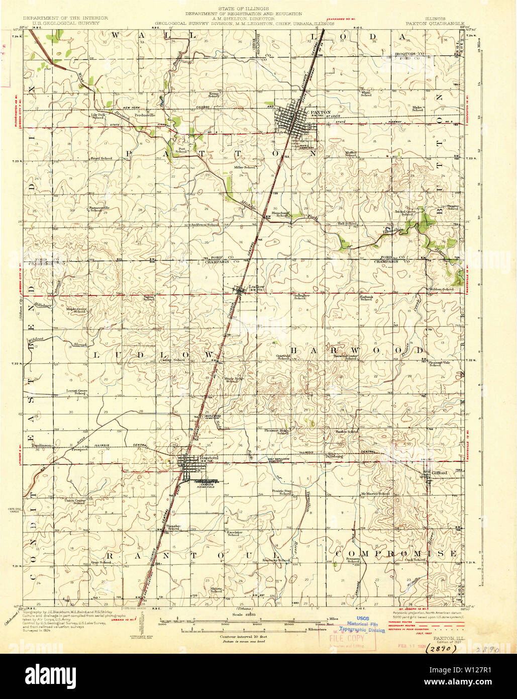 USGS TOPO Map Illinois IL Paxton 309872 1927 62500 Restoration Stock