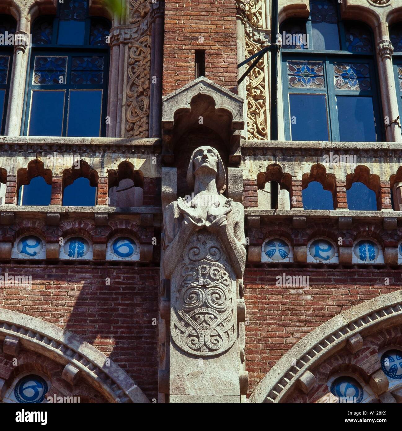 Detail of the façade of the Hospital de San Pau of Barcelona. Author: LLUIS DOMENECH I MONTANER. Stock Photo